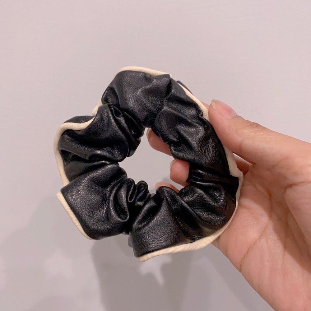 Black PU Scrunchies Bow Scrunchies Hair Ties for Women